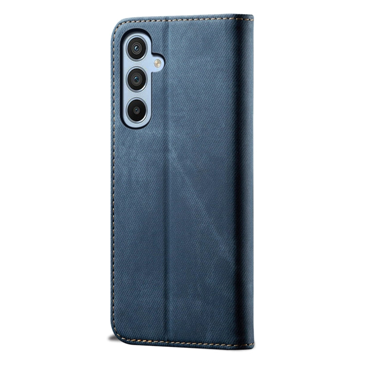 For Samsung Galaxy S25+ 5G Denim Texture Casual Style Horizontal Flip Leather Case(Blue)
