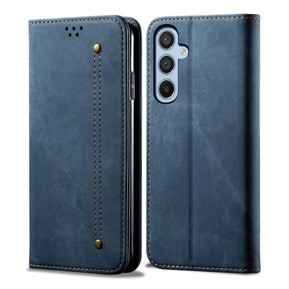 For Samsung Galaxy S25+ 5G Denim Texture Casual Style Horizontal Flip Leather Case(Blue)