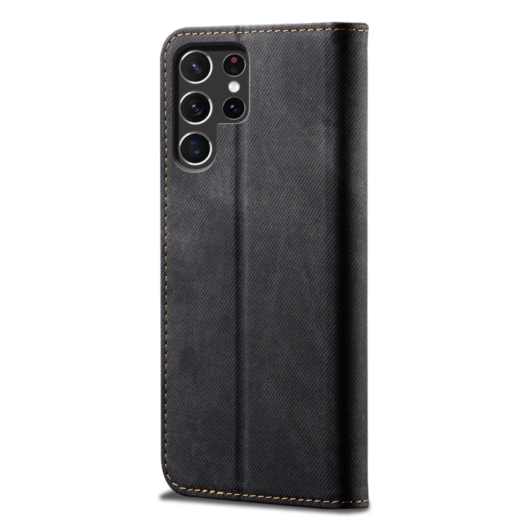 For Samsung Galaxy S25 Ultra 5G Denim Texture Casual Style Horizontal Flip Leather Case(Black)