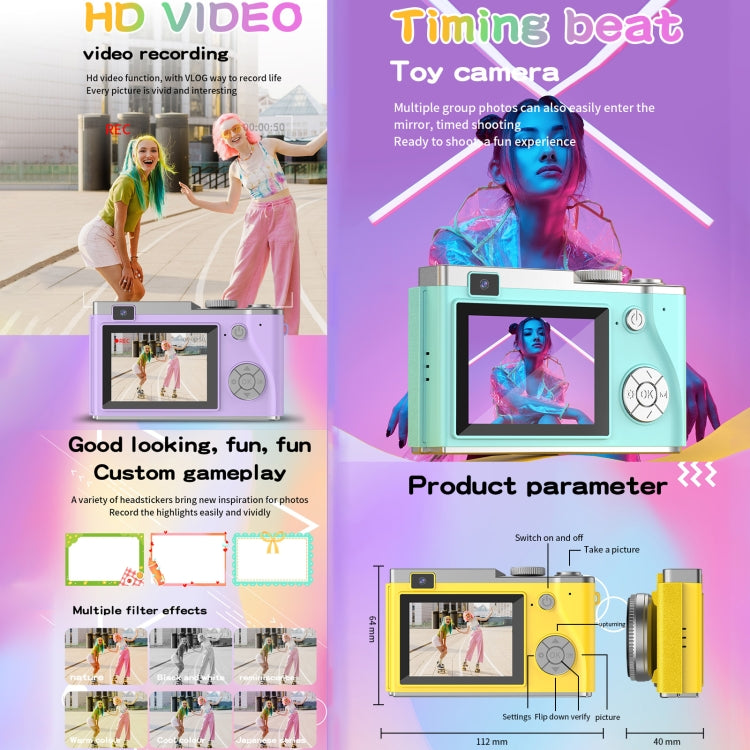 LK003 2.4 inch Dual-lens 4K HD CCD Camera Retro Kids Camera(White)