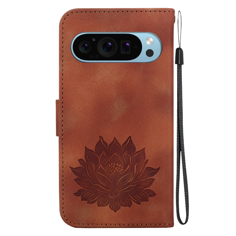 For Google Pixel 9 Pro Lotus Embossed Leather Phone Case(Brown)