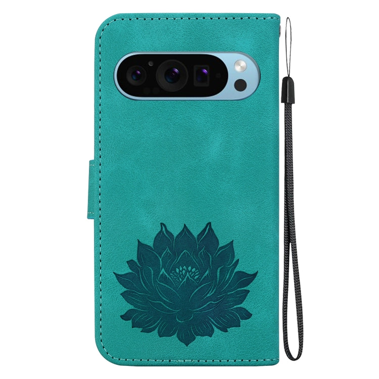 For Google Pixel 9 Pro Lotus Embossed Leather Phone Case(Green)