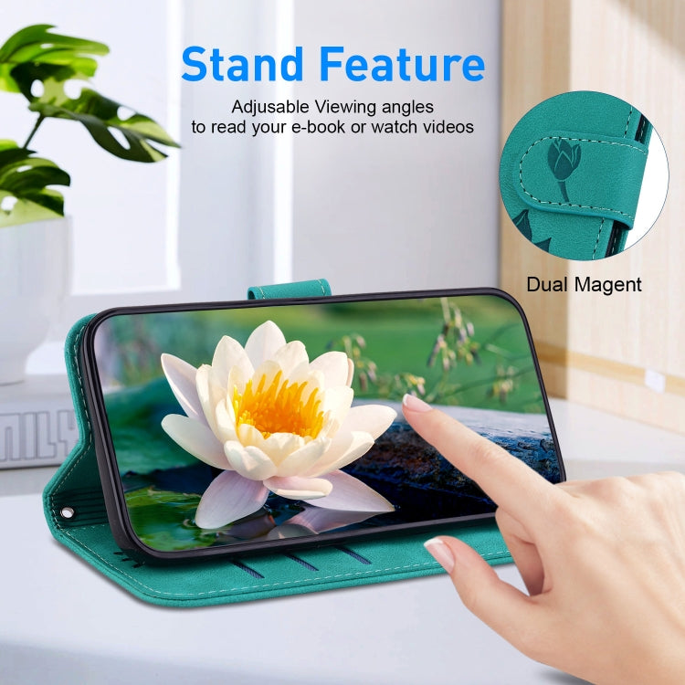 For Google Pixel 9 Pro Lotus Embossed Leather Phone Case(Green)