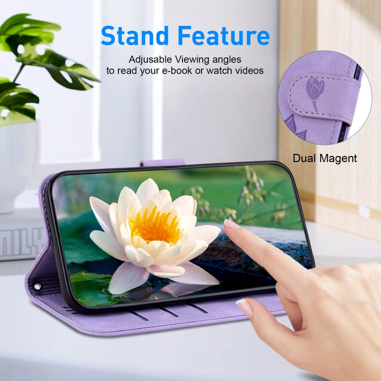 For Google Pixel 9 Pro Lotus Embossed Leather Phone Case(Purple)