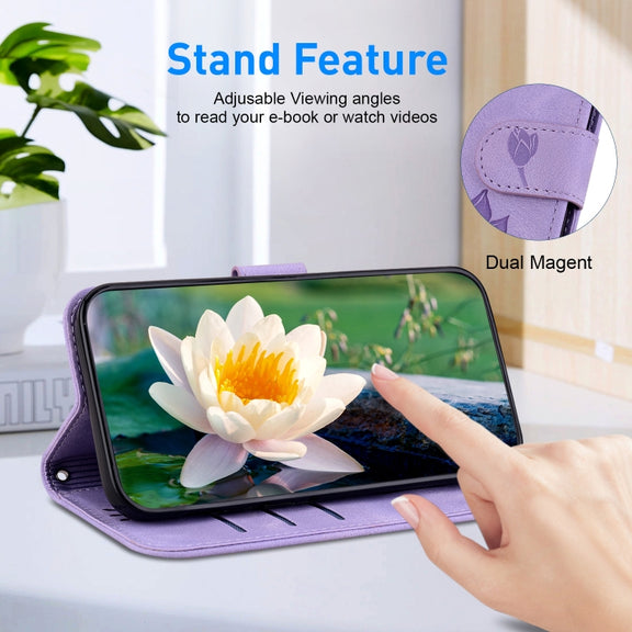 For Google Pixel 9 Pro Lotus Embossed Leather Phone Case(Purple)