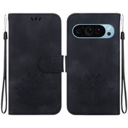 For Google Pixel 9 Pro Lotus Embossed Leather Phone Case(Black)
