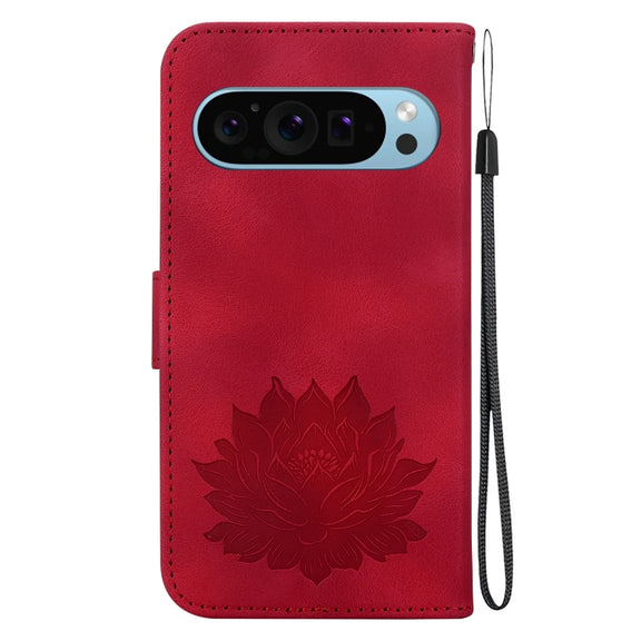 For Google Pixel 9 Lotus Embossed Leather Phone Case(Red)