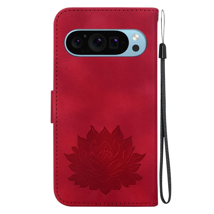 For Google Pixel 9 Lotus Embossed Leather Phone Case(Red)
