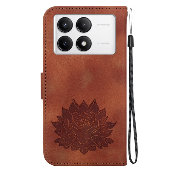 For Redmi K70 / K70 Pro Lotus Embossed Leather Phone Case(Brown)
