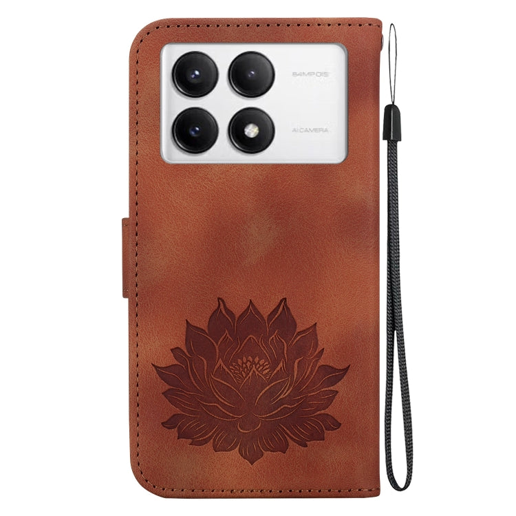 For Redmi K70 / K70 Pro Lotus Embossed Leather Phone Case(Brown)