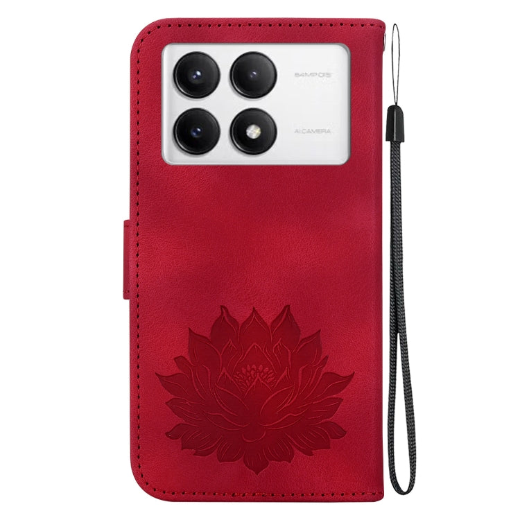 For Redmi K70 / K70 Pro Lotus Embossed Leather Phone Case(Red)