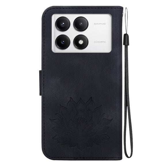 For Redmi K70 / K70 Pro Lotus Embossed Leather Phone Case(Black)