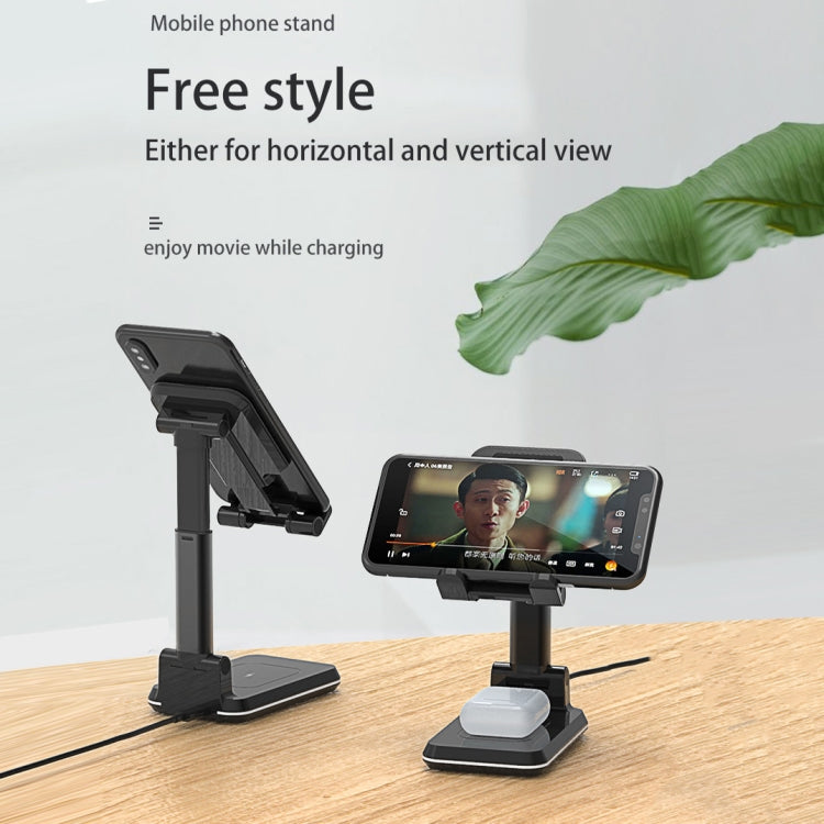 T6 2 in 1 Portable Folding Stand Wireless Charging, Style:Double Charge(Black)