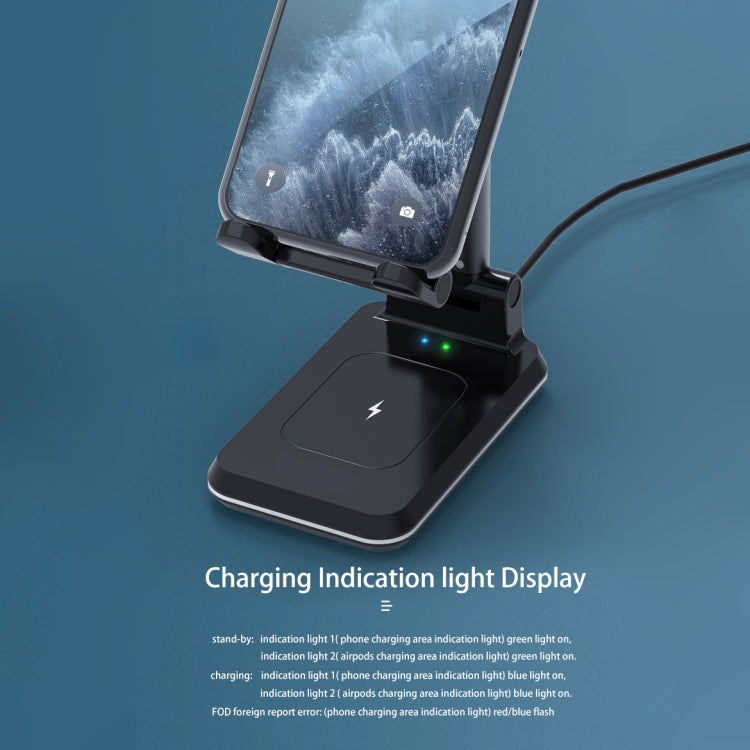 T6 2 in 1 Portable Folding Stand Wireless Charging, Style:Double Charge(White)