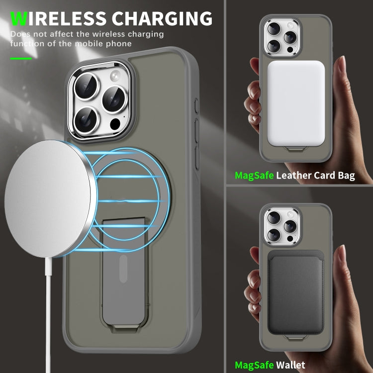 For iPhone 16 Acrylic Hybrid TPU MagSafe Holder Phone Case(Dark Blue)