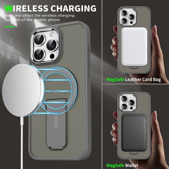 For iPhone 16 Acrylic Hybrid TPU MagSafe Holder Phone Case(Dark Blue)