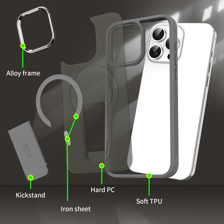 For iPhone 16 Plus Acrylic Hybrid TPU MagSafe Holder Phone Case(Black)