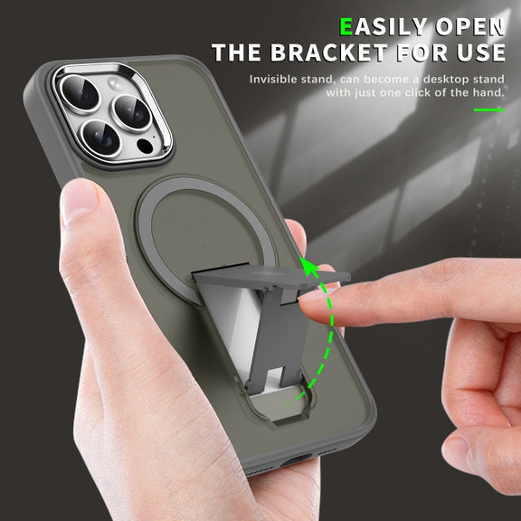 For iPhone 16 Acrylic Hybrid TPU MagSafe Holder Phone Case(Dark Blue)