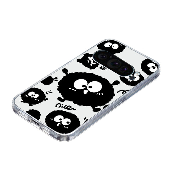 For Google Pixel 9 Colored Drawing Pattern Transparent TPU Phone Case(Black Eye)