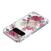 For Google Pixel 9 Colored Drawing Pattern Transparent TPU Phone Case(Peony)
