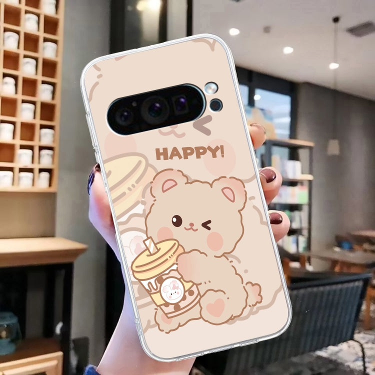 For Google Pixel 9 Colored Drawing Pattern Transparent TPU Phone Case(Bear)