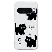 For Google Pixel 9 Colored Drawing Pattern Transparent TPU Phone Case(Black Cat)