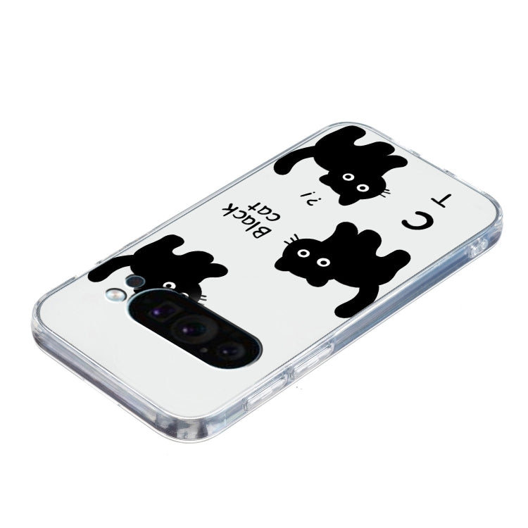 For Google Pixel 9 Colored Drawing Pattern Transparent TPU Phone Case(Black Cat)