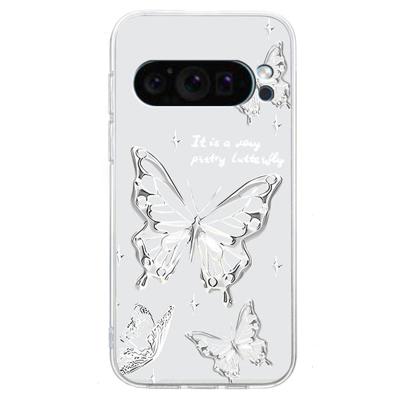 For Google Pixel 9 Colored Drawing Pattern Transparent TPU Phone Case(Butterflies)