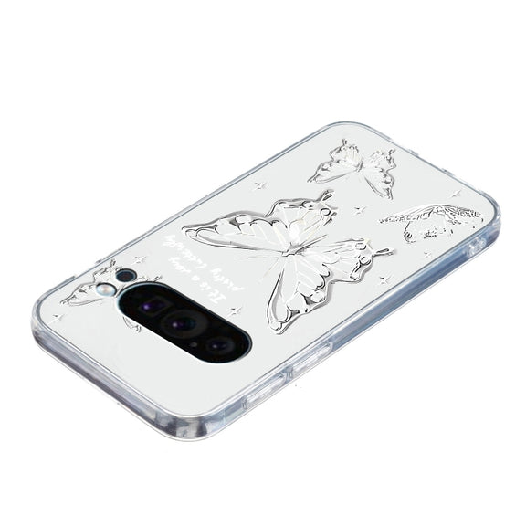 For Google Pixel 9 Colored Drawing Pattern Transparent TPU Phone Case(Butterflies)