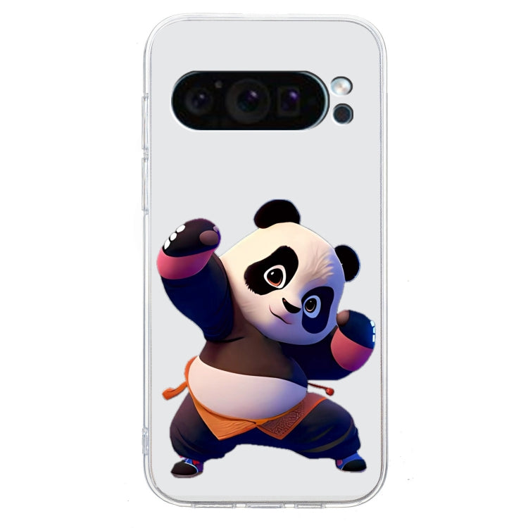 For Google Pixel 9 Pro Colored Drawing Pattern Transparent TPU Phone Case(Panda)