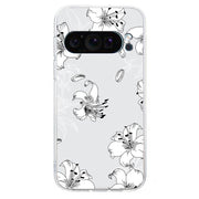 For Google Pixel 9 Pro Colored Drawing Pattern Transparent TPU Phone Case(White Flower)