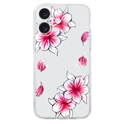 For iPhone 16 Colored Drawing Pattern Transparent TPU Phone Case(Sakura)