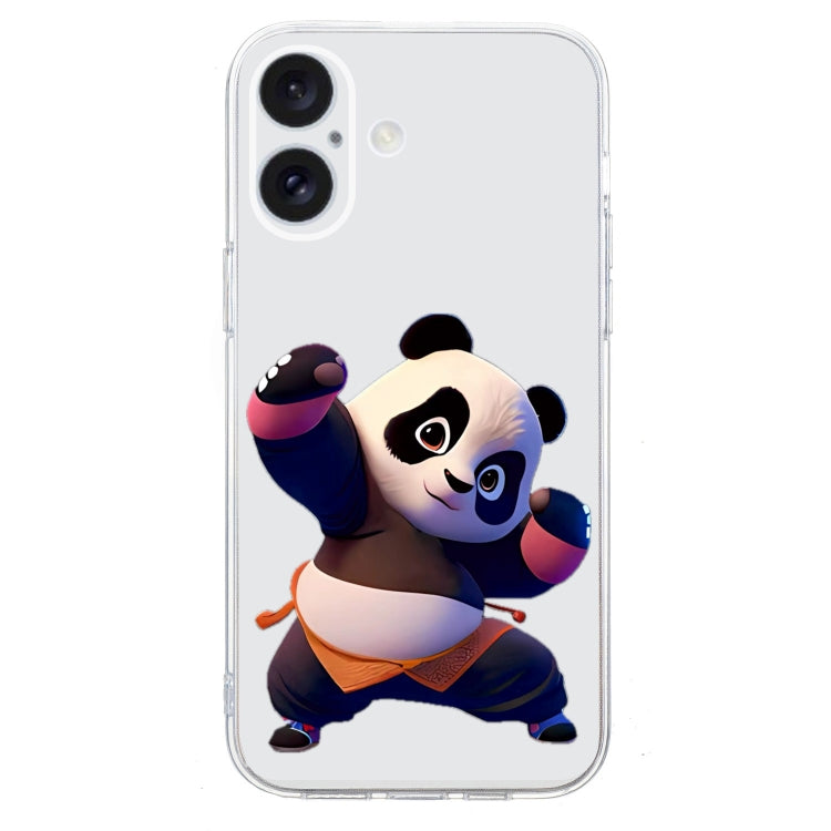 For iPhone 16 Colored Drawing Pattern Transparent TPU Phone Case(Panda)