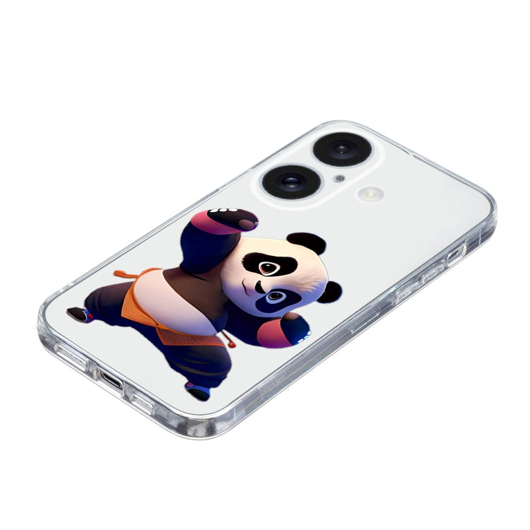 For iPhone 16 Colored Drawing Pattern Transparent TPU Phone Case(Panda)