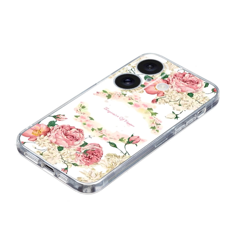 For iPhone 16 Colored Drawing Pattern Transparent TPU Phone Case(Rose)