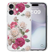 For iPhone 16 Colored Drawing Pattern Transparent TPU Phone Case(Peony)