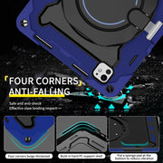 For iPad Pro 11 2024 Armor Portable Rotating Ring Holder Silicone Tablet Case with Pen Slot(Navy Blue)