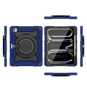 For iPad Pro 13 2024 Armor Portable Rotating Ring Holder Silicone Tablet Case with Pen Slot(Navy Blue)