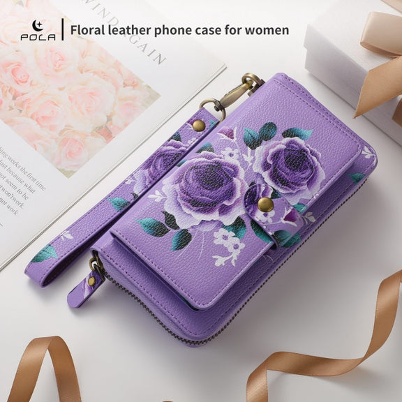For Samsung Galaxy S24 5G POLA Flower Multi-functional Zipper Wallet Leather Phone Case(Purple)