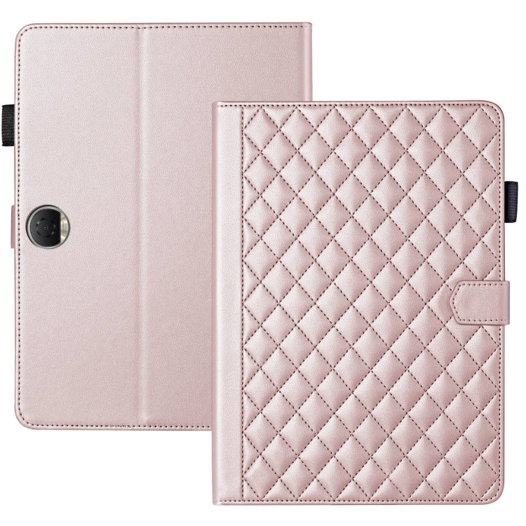 For Honor Pad 9 Rhombus Lattice Leather Tablet Case(Rose Gold)