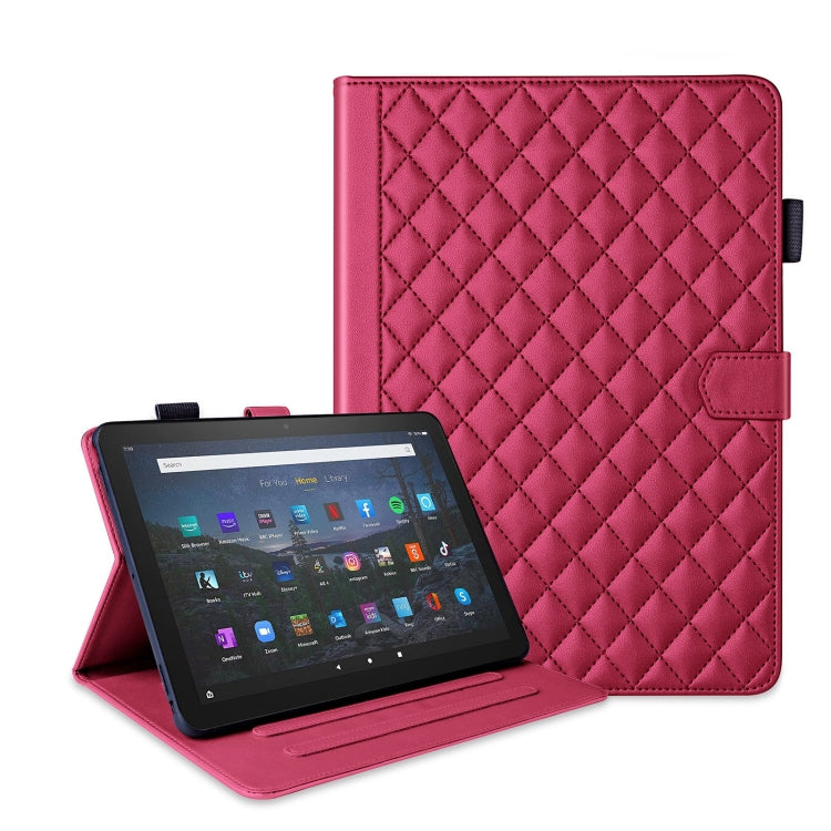 For Amazon Kindle Fire HD10 2023 Rhombus Lattice Leather Tablet Case(Red)