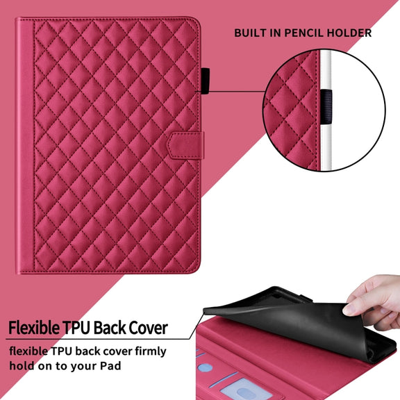 For Amazon Kindle Fire HD10 2023 Rhombus Lattice Leather Tablet Case(Red)