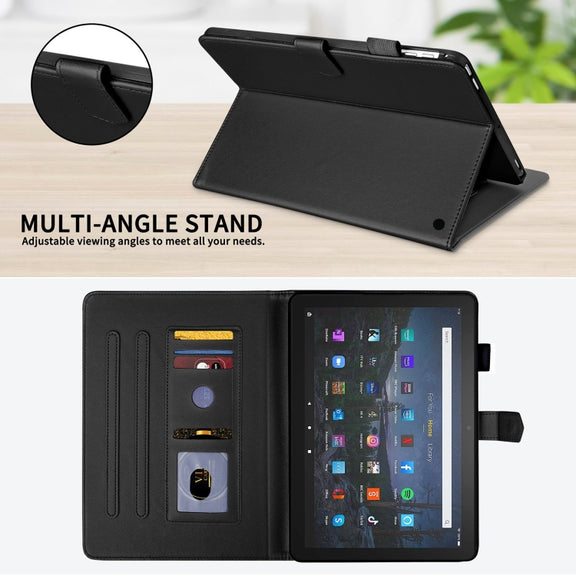 For Amazon Kindle Fire HD10 2023 Rhombus Lattice Leather Tablet Case(Black)