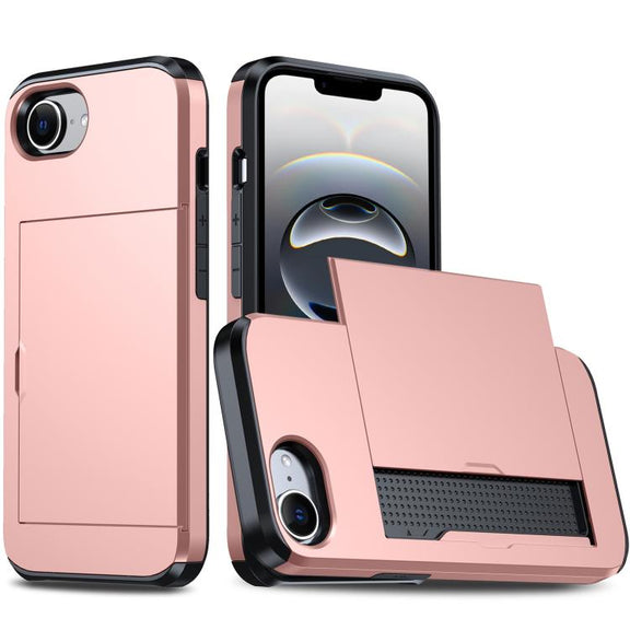 For iPhone 16e Shockproof Armor Phone Case with Card Slot(Rose Gold)