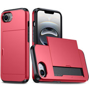 For iPhone 16e Shockproof Armor Phone Case with Card Slot(Red)