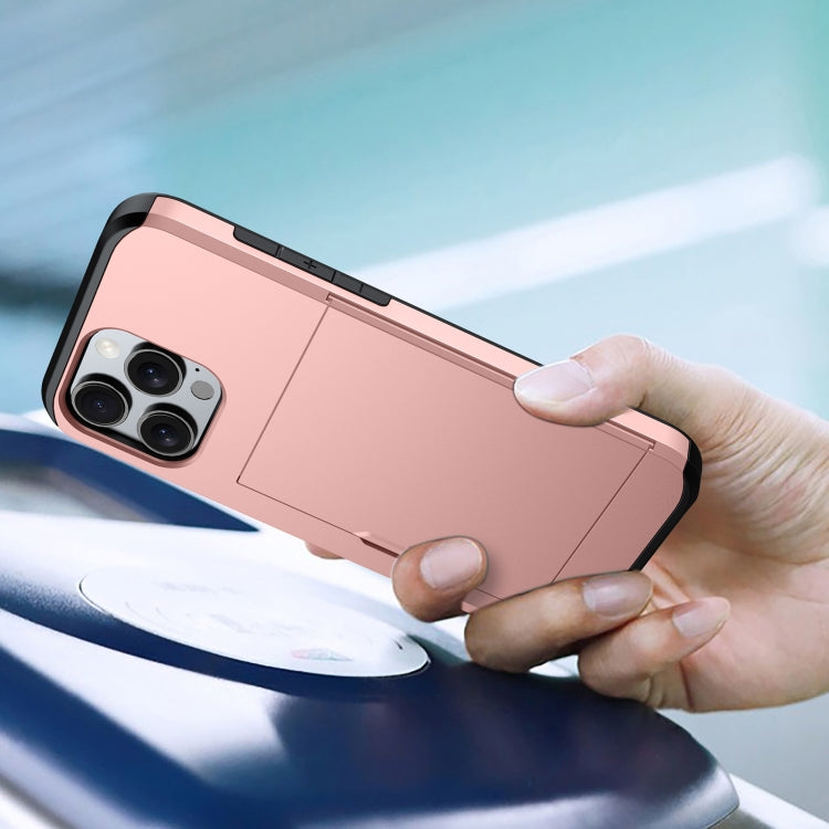 For iPhone 16 Shockproof Armor Phone Case with Card Slot(Rose Red)