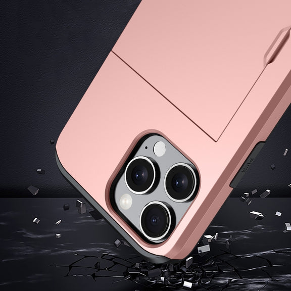 For iPhone 16e Shockproof Armor Phone Case with Card Slot(Rose Gold)