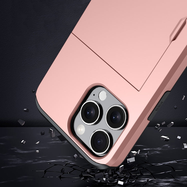 For iPhone 16e Shockproof Armor Phone Case with Card Slot(Rose Gold)