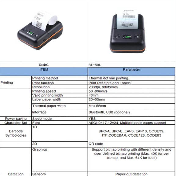 BT-58L 58mm USB+Bluetooth Thermal Label Printer(EU Plug)