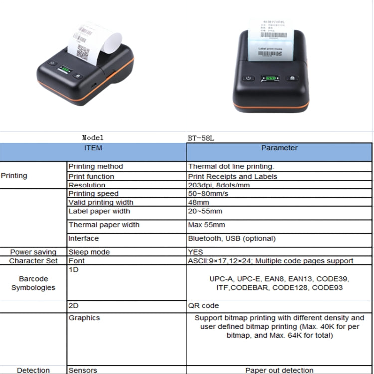 BT-58L 58mm USB+Bluetooth Thermal Label Printer(US Plug)